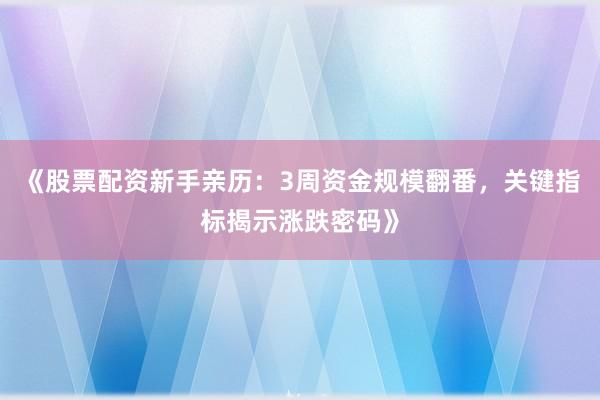 《股票配资新手亲历：3周资金规模翻番，关键指标揭示涨跌密码》
