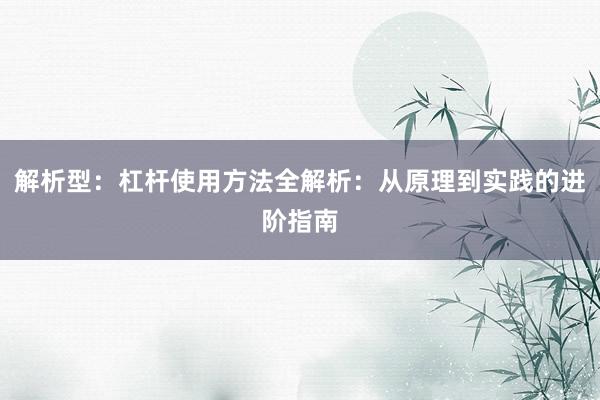 解析型：杠杆使用方法全解析：从原理到实践的进阶指南