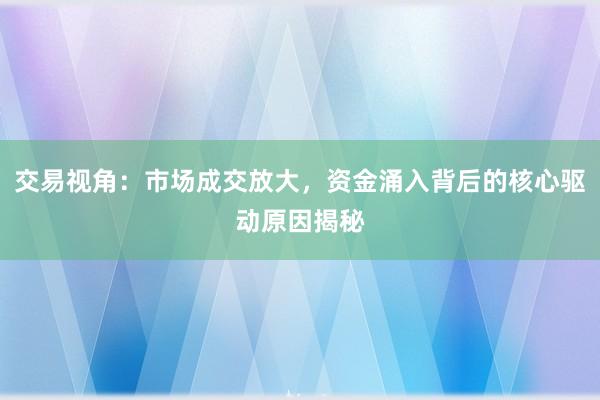 交易视角：市场成交放大，资金涌入背后的核心驱动原因揭秘
