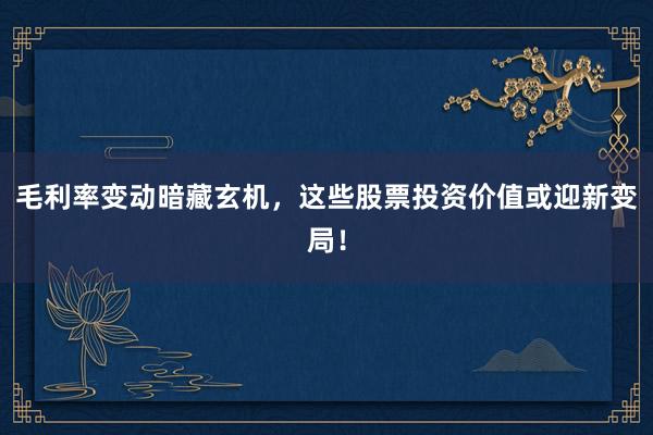 毛利率变动暗藏玄机，这些股票投资价值或迎新变局！