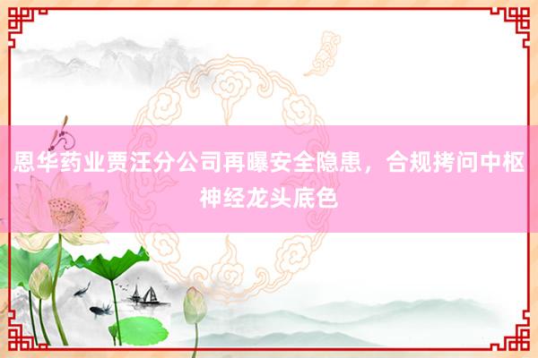 恩华药业贾汪分公司再曝安全隐患，合规拷问中枢神经龙头底色