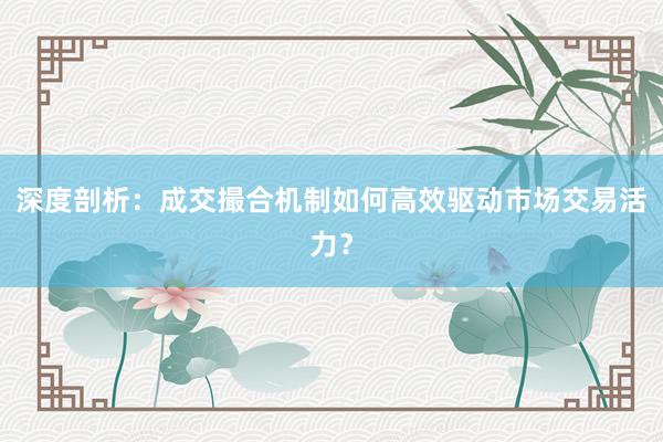 深度剖析：成交撮合机制如何高效驱动市场交易活力？