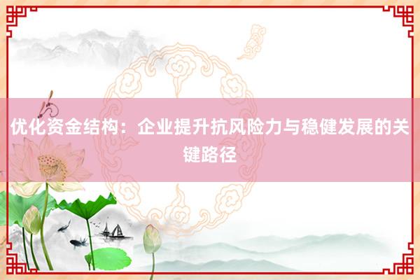 优化资金结构：企业提升抗风险力与稳健发展的关键路径