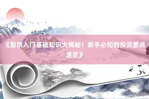 《股票入门基础知识大揭秘！新手必知的投资要点速览》